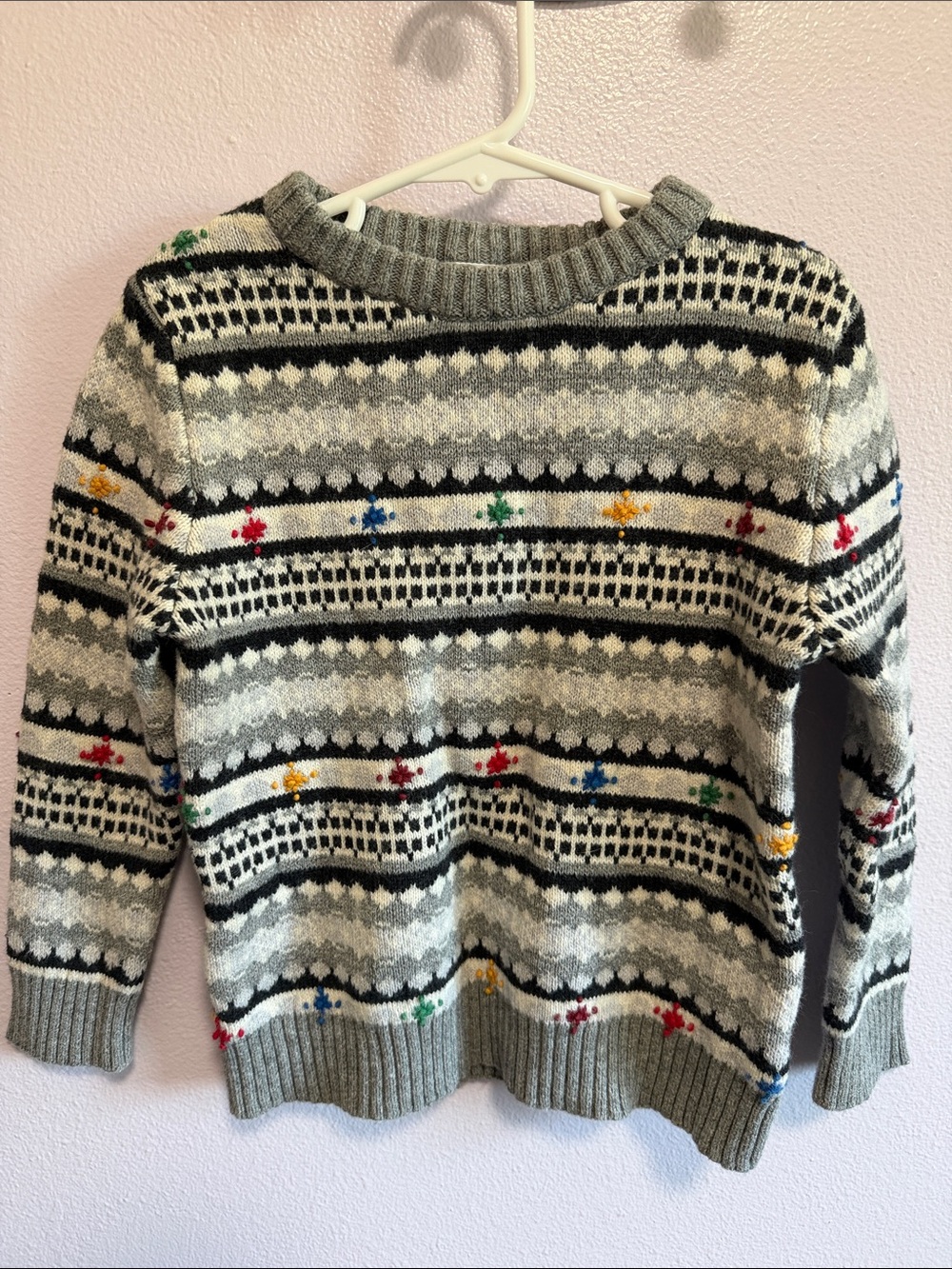 Hanna Andersson Wool Blend Gray Crewneck Sweater with Multicolor Accent Dots